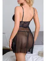 Siyah Tül Babydoll Dantel Gecelik Bella Notte 15501 Siyah farklı açı